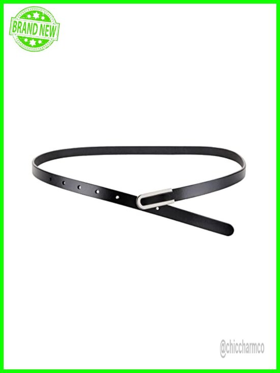 Women\'s Skinny Slim Genuine Leather Belt with Silver Chrome Alloy Buckle main image 5